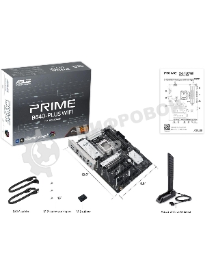 Материнская плата ASUS PRIME B840-PLUS WIFI, AM5, AMD B840, 4xDDR5, 4xSATA, 3xM.2, 1xPCIe 4.0 x16, 1xPCIe 3.0 x16, 2xPCIe 3.0 x16, 1xPCIe 3.0 x1, 1xDP, 1xHDMI, 1x 2.5Gb LAN, 8xUSB-A, 3x3.5 мм, 7.1, ATX