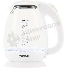 Чайник электрический Hyundai HYK-G3805 1.7 л, 2200 Вт, белый/прозрачный (корпус: стекло)