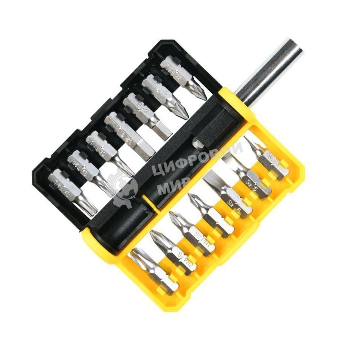 Набор бит 14 шт c держателем Deli DL251201 (SL4,SL5,SL6,PH0,PH1,PH2,PH3,T15,T20,T25,H5,H6,PZ1,PZ2), сталь S2, пласт.держатель