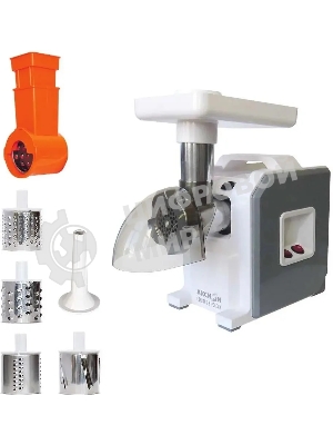 Мясорубка электрическая Аксион М43.03 белый/серый, 1900 Вт, 2.0 кг/мин, реверс, защита от перегрузки, насадки - 6