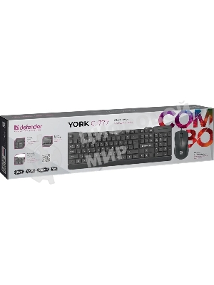 Комплект клавиатура+мышь Defender York C-777 проводной, USB, 1000 DPI, чёрный