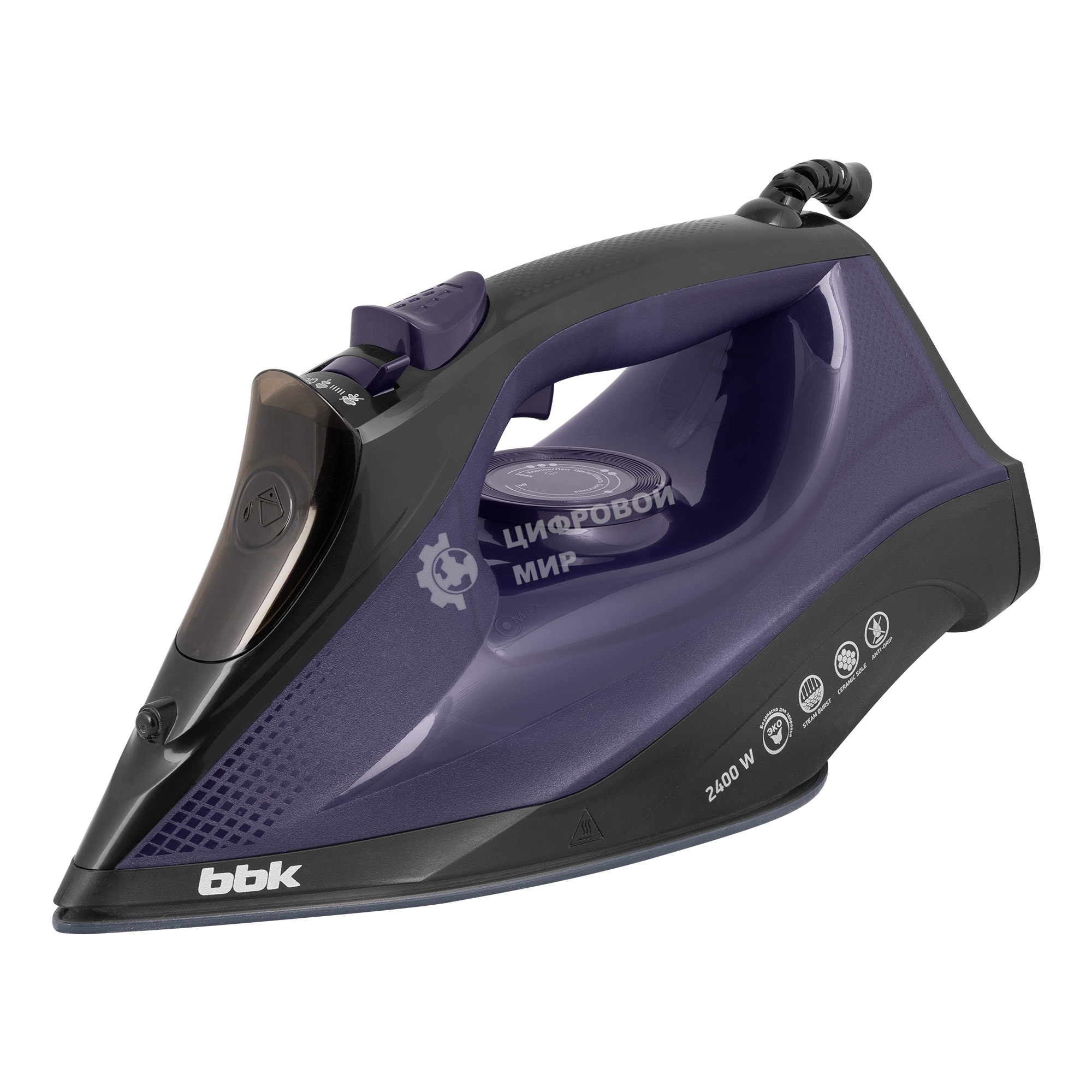 Утюг BBK ISE-2413 (B/V) черный/фиолетовый, 2400 Вт, 40 г/мин, 140 г/мин, 450 мл