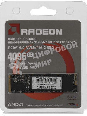 Накопитель SSD AMD Radeon, 4Tb, PCIe 4.0 x4, M.2 2280, NVMe, R/W 7300/6500