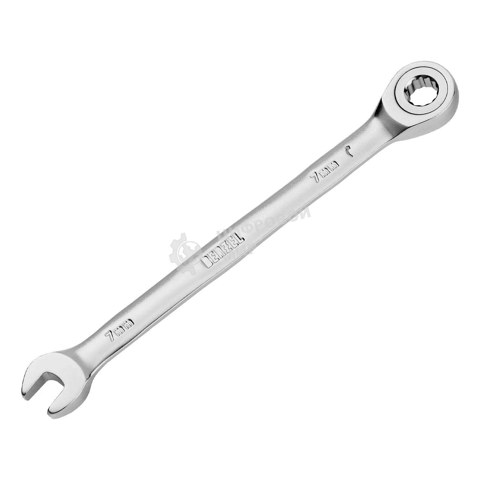 Ключ комбинированный трещоточный Denzel 7 мм, CrV, матовый хром