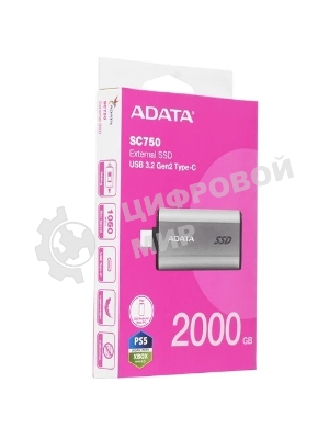 Внешний SSD ADATA SC750, 2TB, USB 3.2 Gen 2 Type-C, R/W 1050/1000, черный