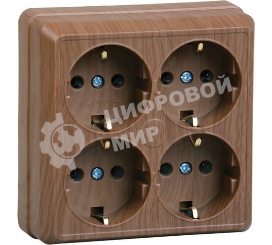 Розетка IEK ERO41-K04-16-DC РС24-3-ОД 4местн. с з/к 16А откр.уст. ОКТАВА (дуб)