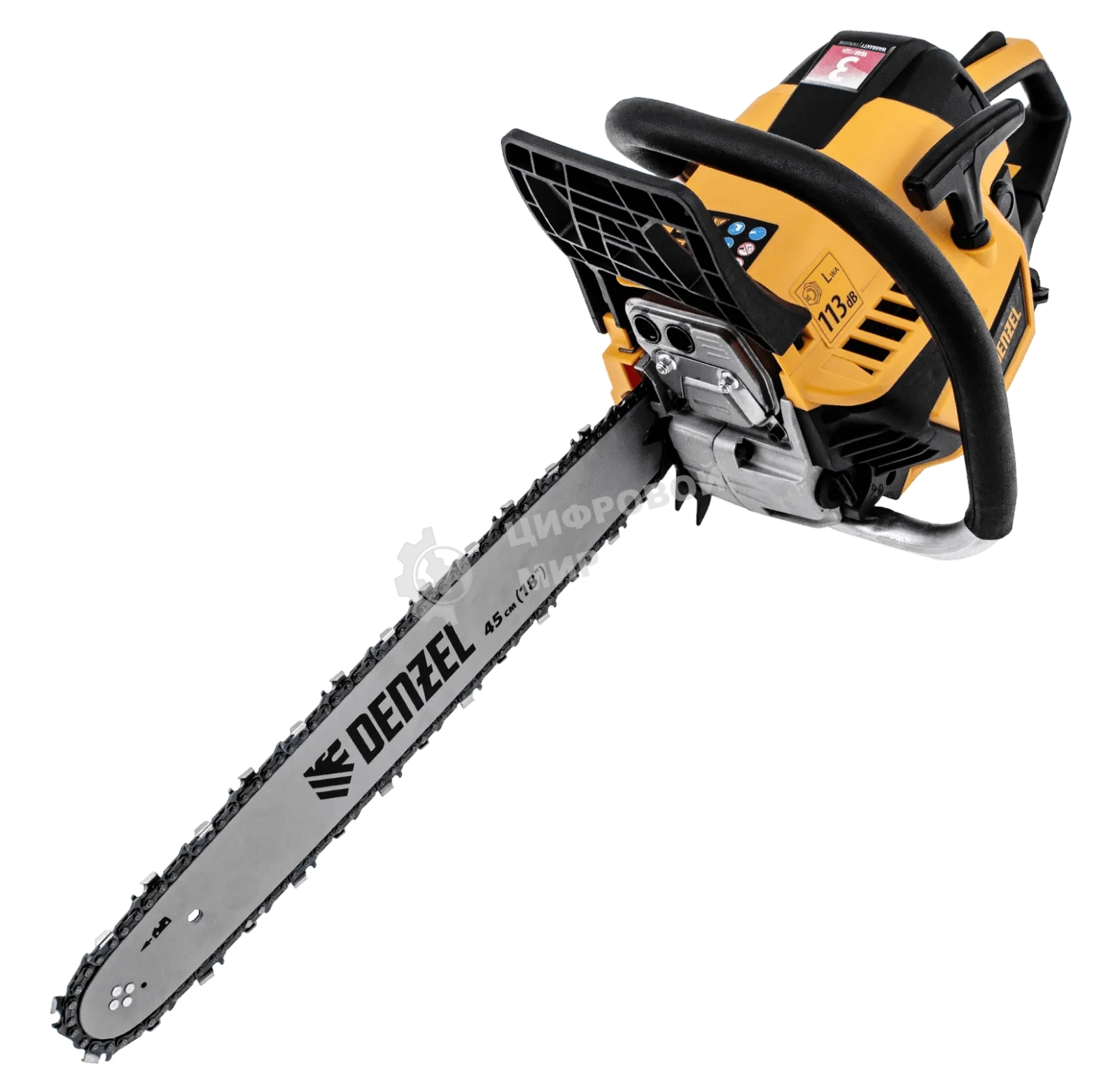 Пила цепная бензиновая Denzel DS-5218, шина 45 см, 52см3, 3 л.с., шаг 0,325, паз 1,5 мм, 72 зв
