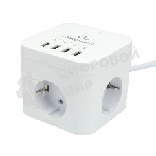 Сетевой фильтр Cablexpert Cube CUBE-3-U4-W-1.5, 3 р, 10А, 4хUSB, 1.5 м, ур.защиты 4+, белый, коробка