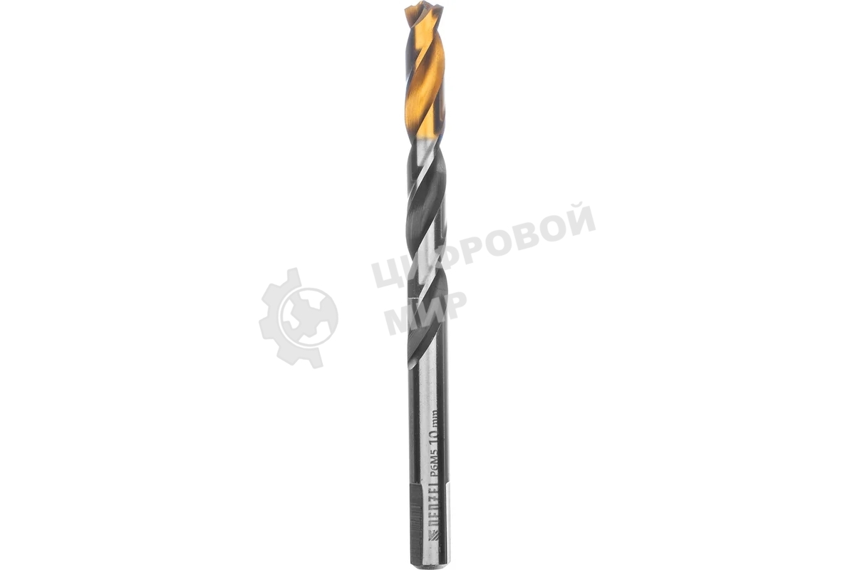Сверло спиральное по металлу Denzel 10 x 133мм, Р6М5, Golden Tip, многогранная заточка