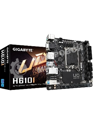Материнская плата Gigabyte H610I, LGA 1700, Intel H610, 2xDDR5, 4xSATA, 1xM.2, 1xPCIe 4.0 x16, 1xHDMI, 1xVGA, 2xDP, 1x 1Gb LAN, 2xUSB-A 3.2 Gen 1, 4xUSB-A 2.0, 3x 3.5 мм, 7.1, Mini-ITX