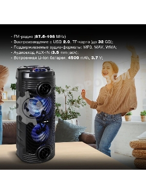 Минисистема Hyundai H-MC170 черный 80Вт/FM/USB/BT/SD/MMC