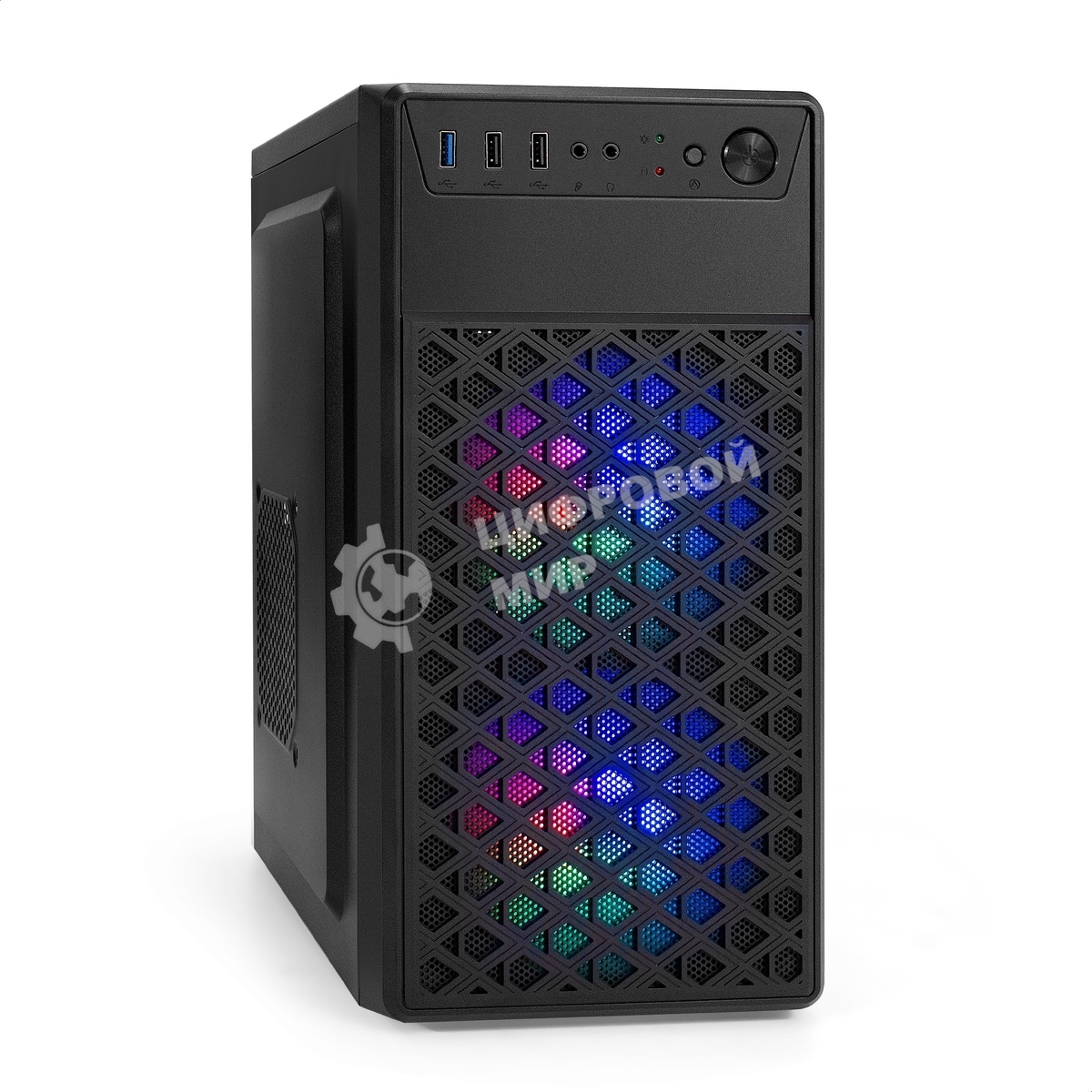 Компьютерный корпус Minitower ExeGate mEVO-7803 (mATX, без БП, 2*USB+1*USB 3.0, HD аудио, черный, 2 вент. 12см с RGb подсветкой)