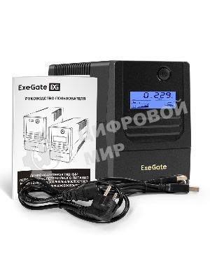 Источник бесперебойного питания ExeGate Smart LB-1000.LCD.AVR.4C13.USB (1000VA/650W, LCD, AVR, 4*C13, USB, батарея 12V 9Ah, черный)
