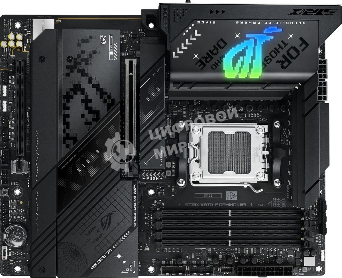 Материнская плата ASUS ROG STRIX X870-F GAMING WIFI, AM5, AMD X870, 4xDDR5, 2xSATA, 4xM.2, 1xPCI-E 5.0 x16, 1xPCI-E 4.0 x4, 1xHDMI, 1xDP, 2xUSB-C USB4, 1xUSB-C 10Gbps, 5xUSB-A 10Gbps, 4xUSB-A 5Gbps, 1x 2.5Gb LAN, 2x3.5 мм, 7.1, ATX