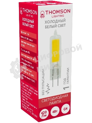 Лампа cветодиодная LED Thomson TH-B4219 G4, капсульная, 4Вт, 6500К, белый холодный, 1 шт.