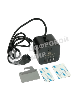 Сетевой фильтр Cablexpert Cube CUBE-3-U4-B-1.5, 3 р, 10А, 4хUSB, 1.5 м, ур.защиты 4+, черный, коробка