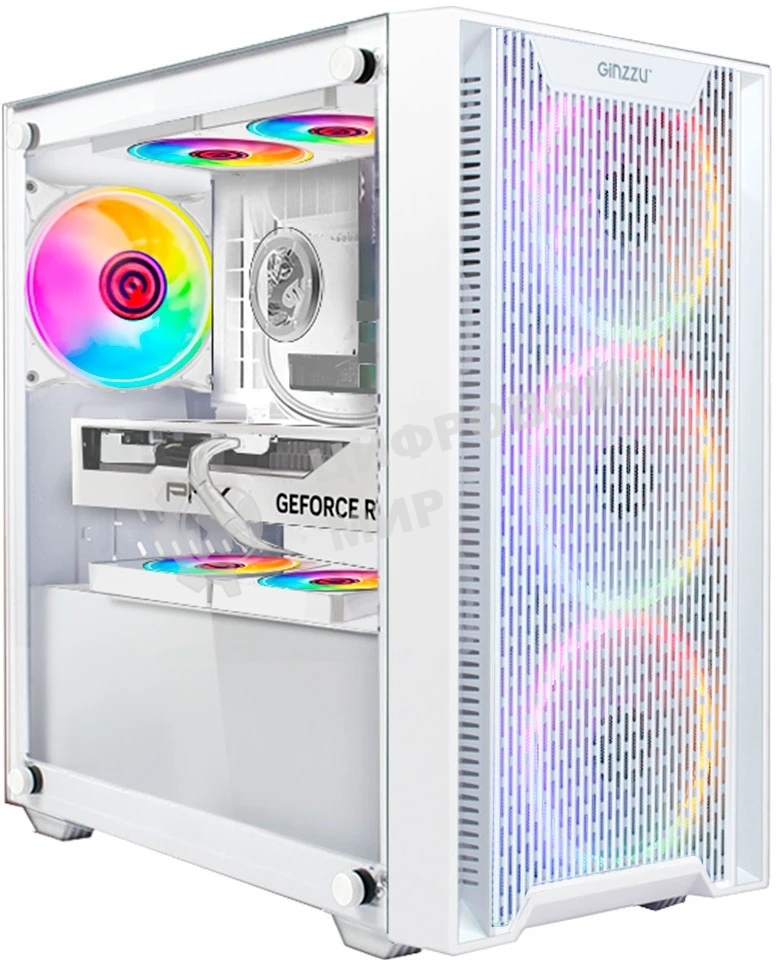 Компьютерный корпус Ginzzu CL660 mATX FAN 4*12FRGb передняя панель Решетка Белый