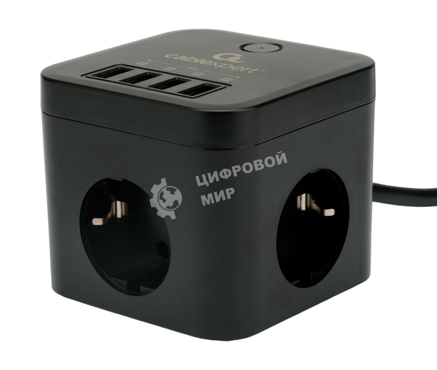 Сетевой фильтр Cablexpert Cube CUBE-3-U4-B-1.5, 3 р, 10А, 4хUSB, 1.5 м, ур.защиты 4+, черный, коробка