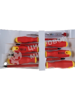 Набор отверток Сибртех диэлектрических до 1000в тестер crv двухкомпонентные рукоятки (7 шт.)