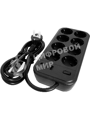 Сетевой фильтр Powercom SP-08 USB03AB 1,8 m 1.8м, 8 розеток, черный, коробка
