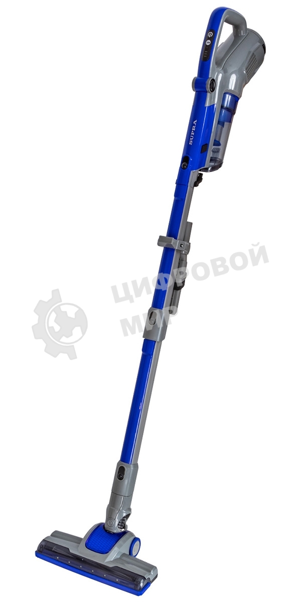 Пылесос вертикальный SUPRA VCS-4094 синий/серый, питание от аккумулятора, 130 Вт, уборка сухая, пылесборник 0.6 л, работа от АКБ max 30 мин.