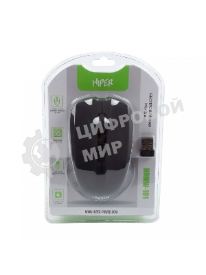 Мышь беспроводная HIPER HOMW-101, 1000-1600 dpi, оптический, 4 кнопки, Soft-touch покрытие, USB-приемник, 2,4 ГГц, батарея 1хАА, черный (HOMW-101)