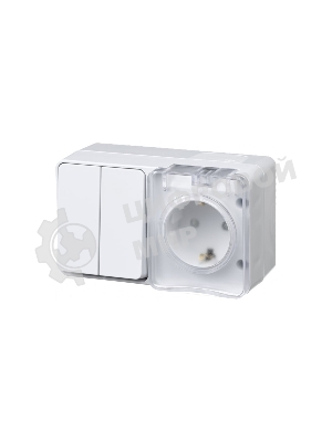 Блок ОП AtlasDesign Profi54 розетка 16А 250В с заземл. защ. шторки + 2-кл. выключатель 10А IP54 бел. SchE