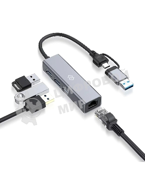 Разветвитель USB-C Digma DHUB-LAN-4port 4порт. серебристый