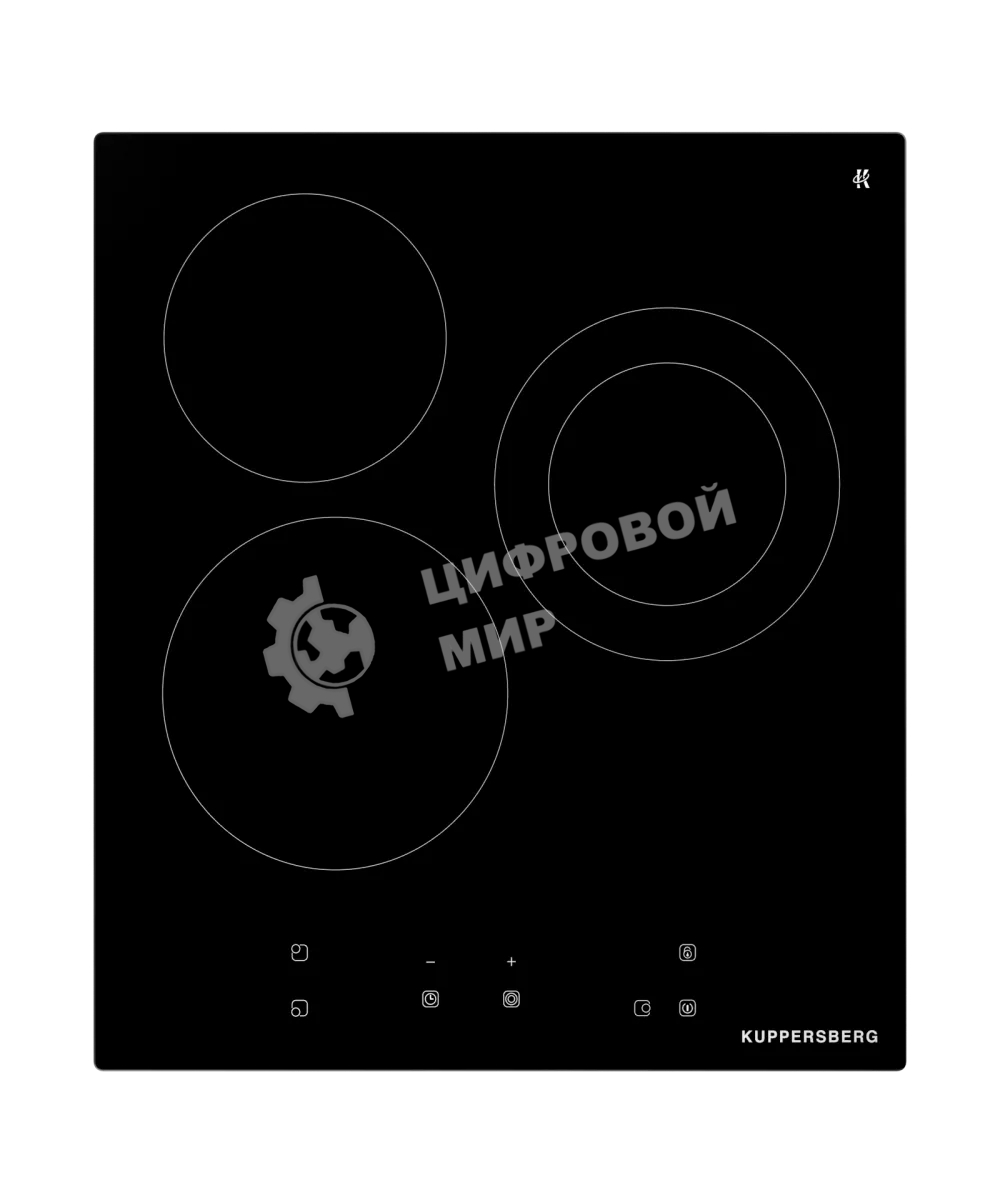 Варочная панель Kuppersberg, Hi-Light, High-Tech, 45 см, сенсорное управление, прямые края, таймер, автоматическое отключение, индикация остаточного тепла, черный