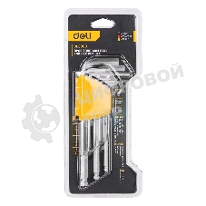 Набор шестигранных ключей с шаром Deli DL3088 9 шт. Размер: 1,5-10 мм. Материал: Cr-V. Шаровой конец. Хромированный.