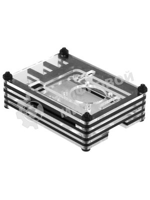Корпус Qumo, 9-слойный акриловый + вентилятор, Raspberry Pi 4, черный transparent(RS041)