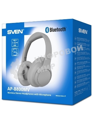 Беспроводные/проводные наушники Sven AP-B800MV серый, полноразмерные, Bluetooth + Jack 3.5 мм, складная конструкция, до 15 ч
