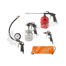 Набор пневмоинструмента Matrix, 5 предметов, быстросъемное соед., краскорасп. с нижним бачком
