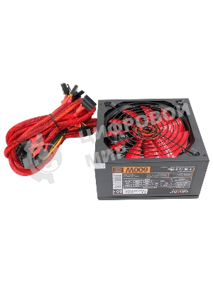 Блок питания Ginzzu PC600 Red, 600Вт, 80 PLUS, 140мм, черный/красный
