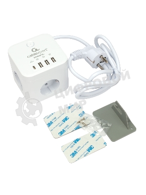 Сетевой фильтр Cablexpert Cube CUBE-3-CU3-W-1.5, 3 р, 10А, 1xType-C PD, 3xUSB, 1.5 м, ур.защиты 4+, белый, коробка