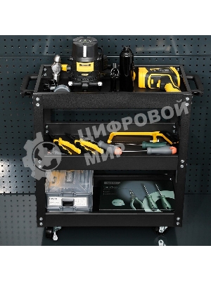 Тележка инструментальная трехсекционная на колесах Deli DL433013 510x260x580мм, до 90кг, толщина полки 0,6мм, толщина стойки 1мм