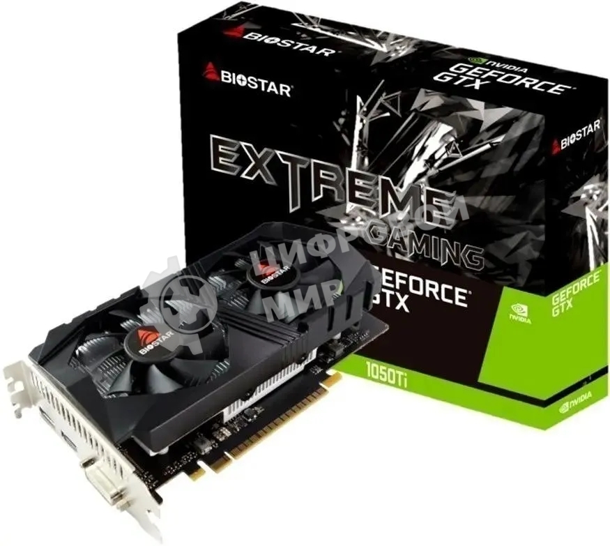 Видеокарта Biostar PCI-E GTX1050Ti-4Gb NVIDIA GeForce GTX 1050TI 4Gb 128bit GDDR5 1291/7008 DVIx1 HDMIx1 DPx1 HDCP Ret