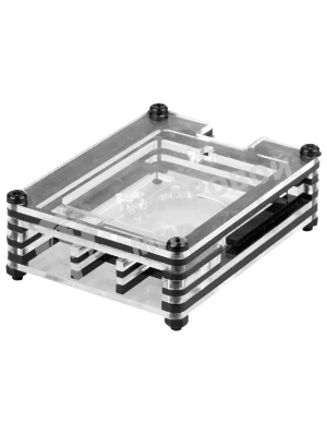 Корпус Qumo, 9-слойный акриловый + вентилятор, Raspberry Pi 4, черный transparent(RS041)