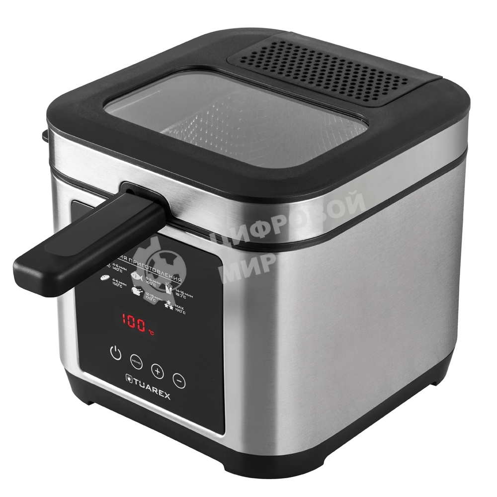 Фритюрница электрическая Tuarex AG-3501 черный/стальной, мощность 2000 Вт, сенсорное управление, объем масла 2,5 л, регулир. темп, 4 шт/уп.