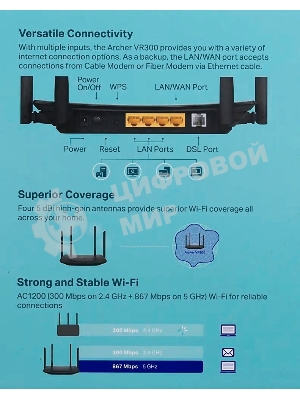 Роутер беспроводной TP-Link Archer VR300 AC1200 10/100BASE-TX/ADSL черный