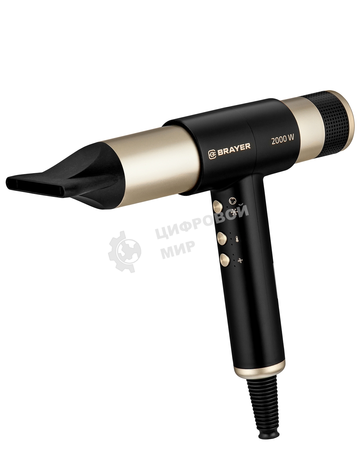 Фен-мультистайлер BRAYER BR3308 черный/золотистый, 2000 Вт, 25/32 мм