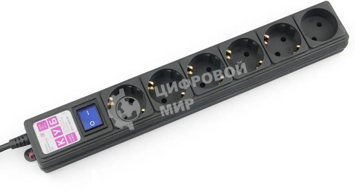 Сетевой фильтр Powercube SPG6-B-3M 3м, 6 розеток, черный, коробка