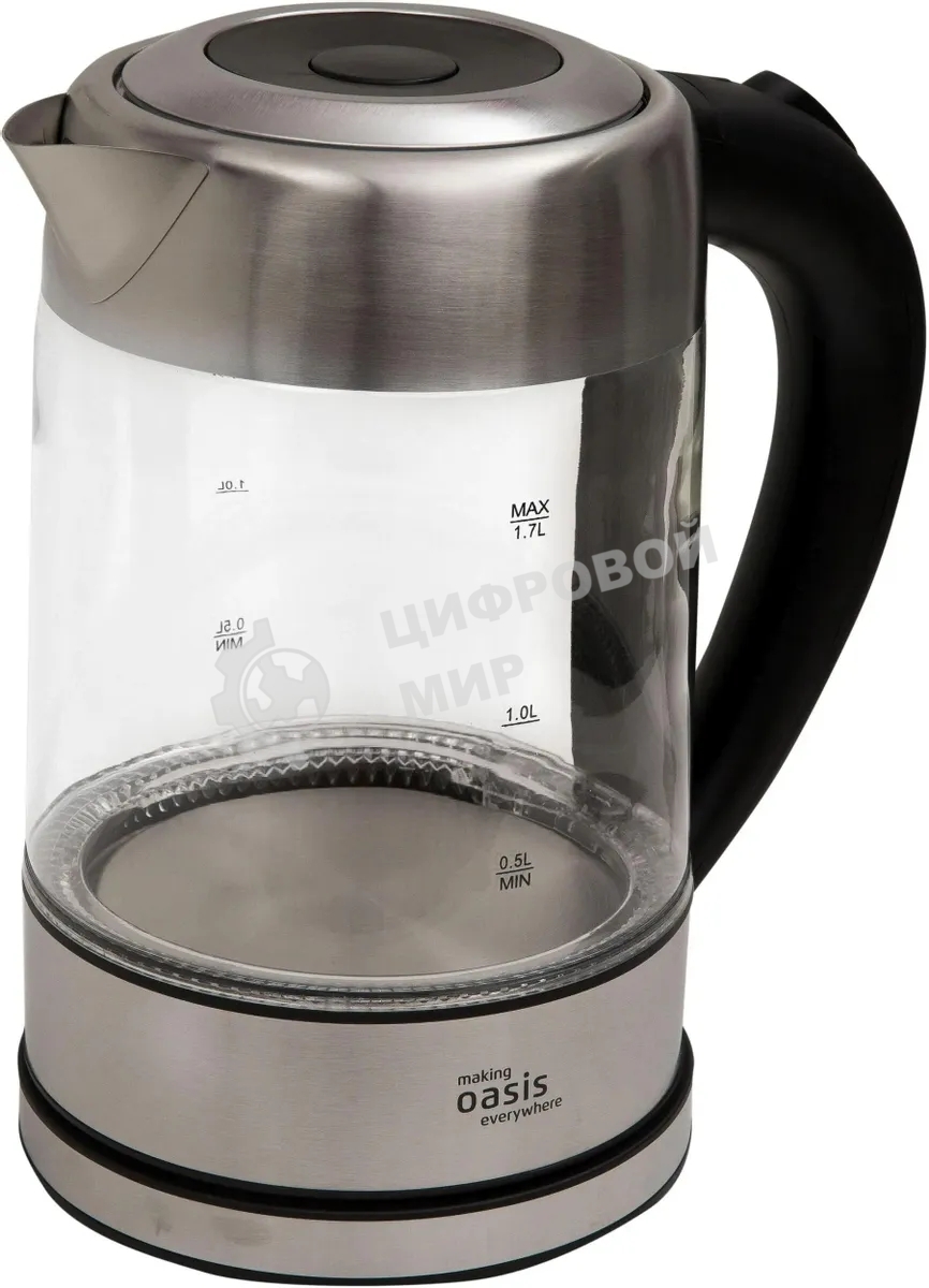 Чайник электрический Oasis K-7GS стальной+черный 1,7л. 2200Вт