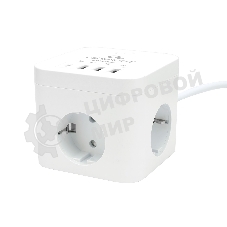 Сетевой фильтр Cablexpert Cube CUBE-3-CU3-W-1.5, 3 р, 10А, 1xType-C PD, 3xUSB, 1.5 м, ур.защиты 4+, белый, коробка