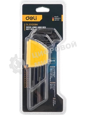 Набор шестигранных ключей Deli DL231209H Материал: CR-V. Спецификация: 1,5,2,2,5,3,4,5,6,8,10мм.