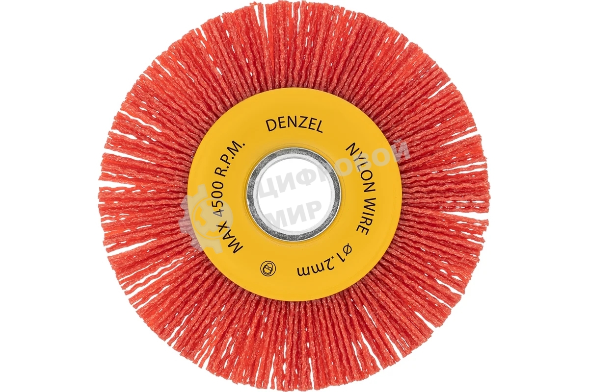 Щетка для УШМ Denzel 125 мм, плоская, нейлоновая щетина, посадка 22,2 мм