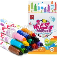 Фломастеры Deli EC155-12, пулевидный пишущий наконечник, 12 цветов, коробка с европодвесом