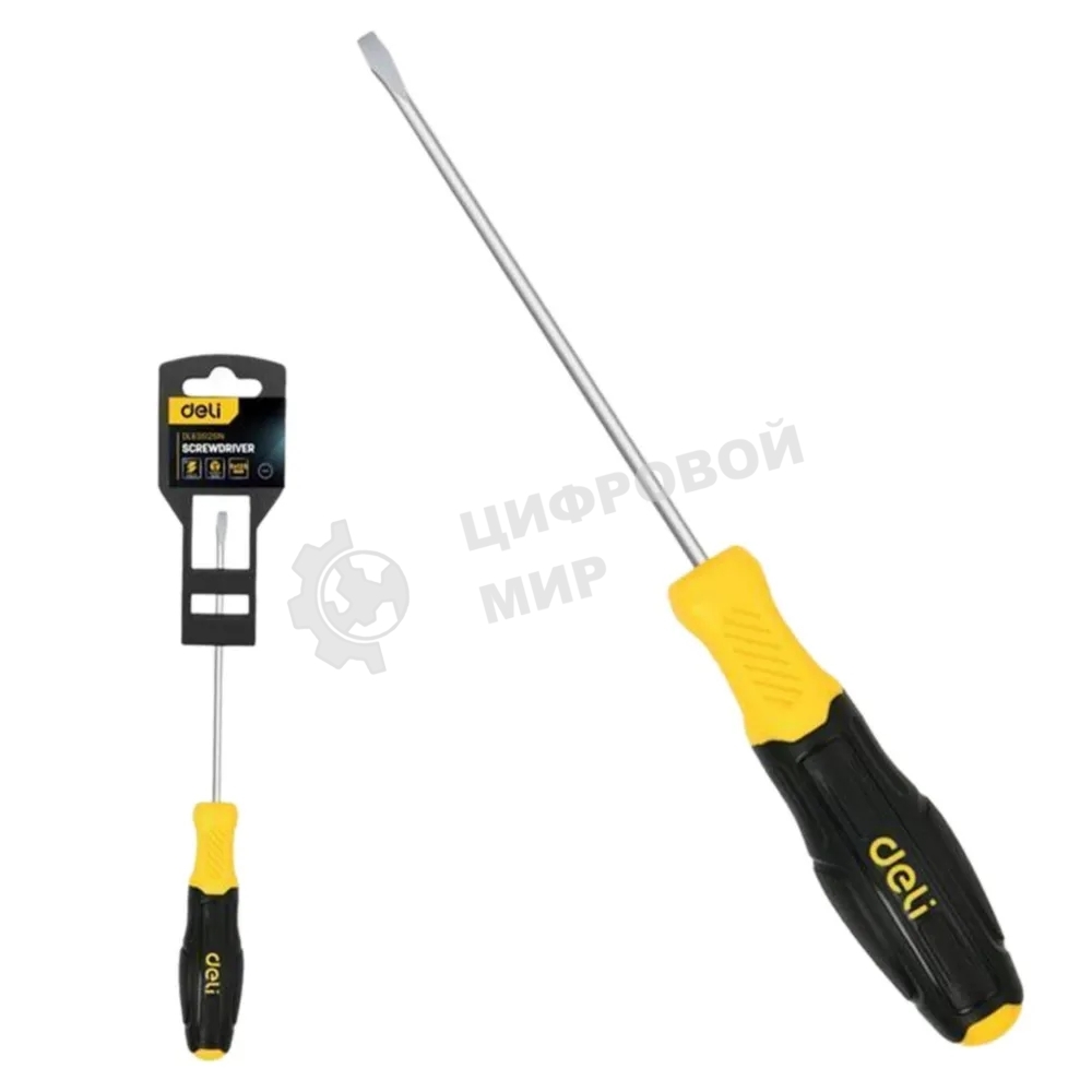 Отвертка шлицевая Deli DL6350751N 5х75мм сталь Cr-V, двухкомпонентная прорезиненная рукоять