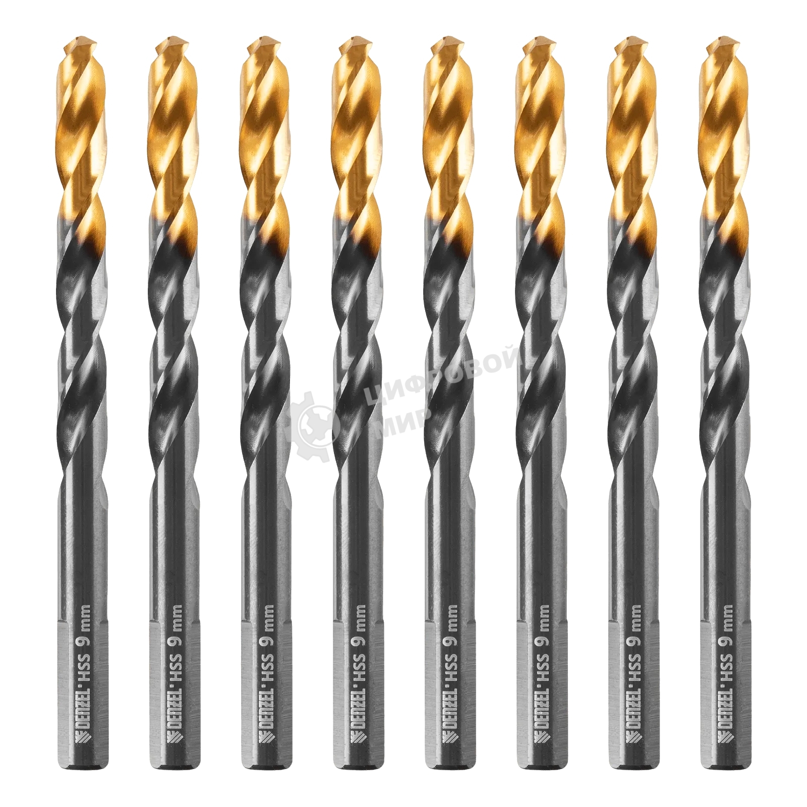 Сверло по металлу Denzel 9 мм, HSS-Tin, Golden Tip, 8 шт.