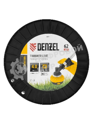 Леска для триммера Denzel двухкомпонентная квадрат, 4,0мм х 62м, на DIN катушке EXTRA CORD